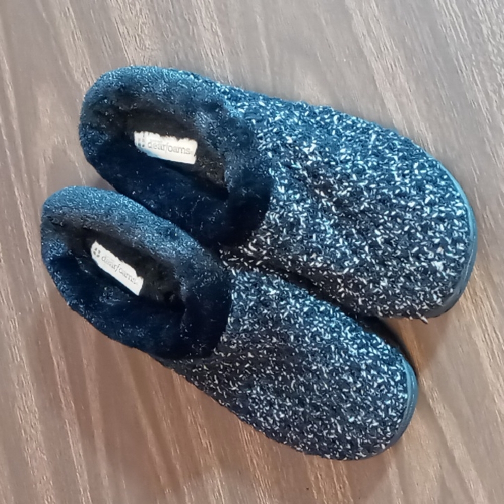 Dearfoam Knitted w Faux Fur Slippers M 7-8